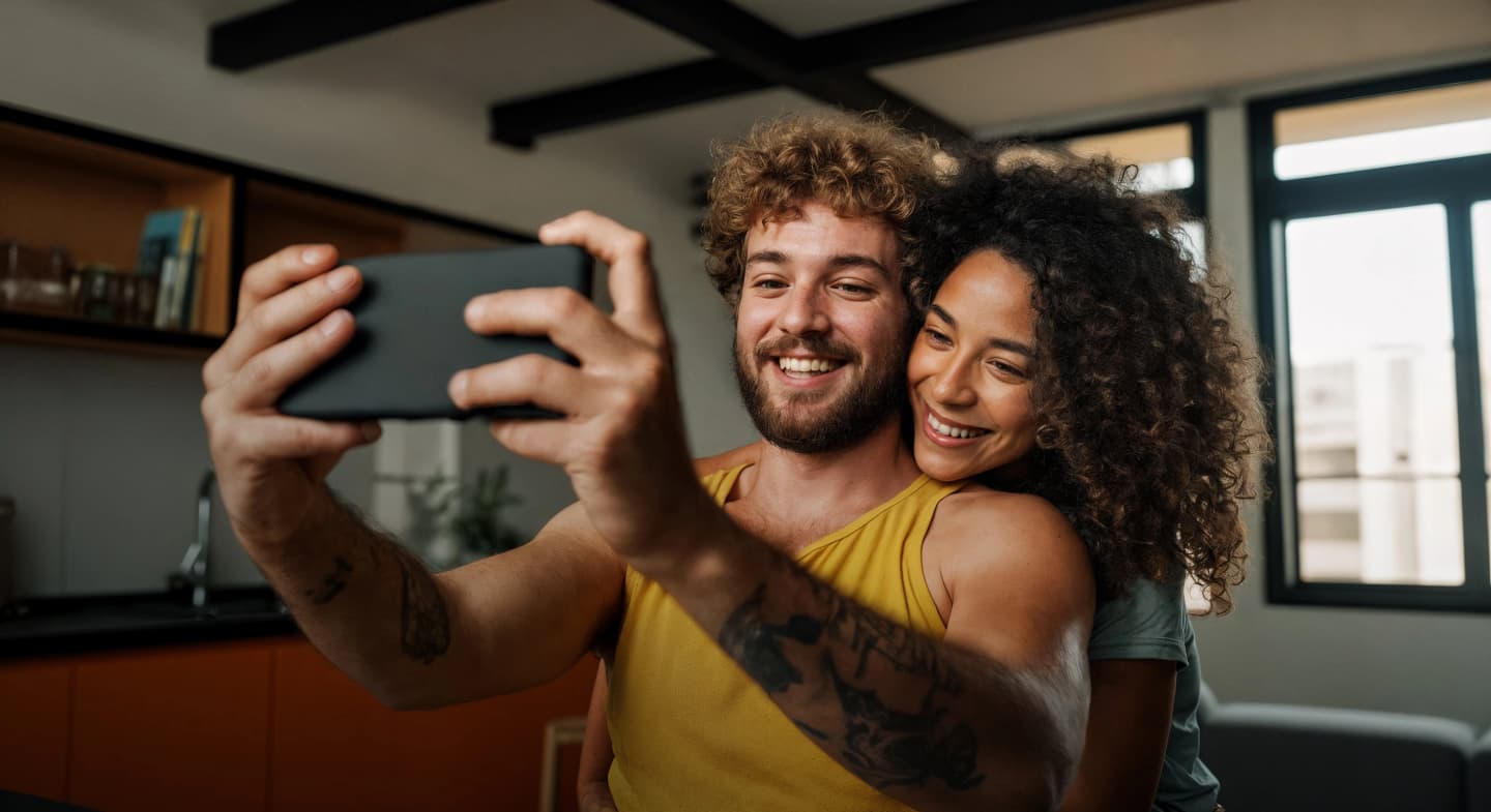 Casal triando uma selfie