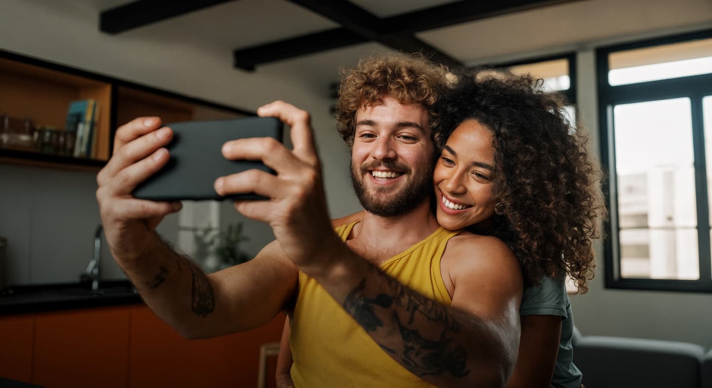 Casal triando uma selfie